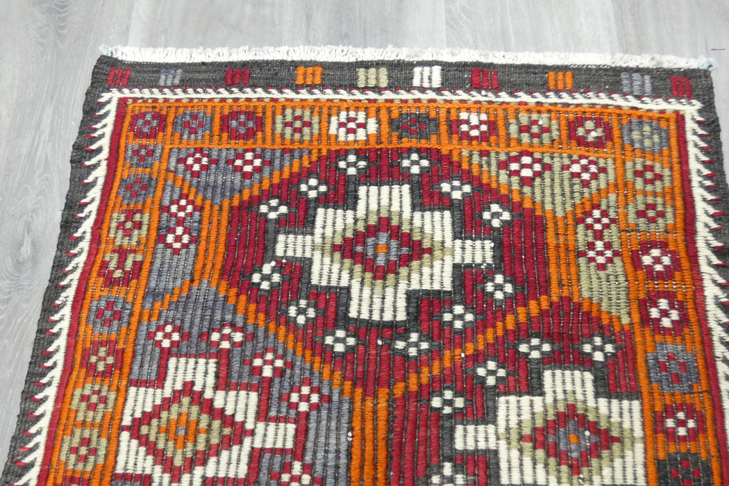 Vintage Handmade Turkish Kilim Rug 125 x 75cm | Geometric Tribal Wool Flatweave Rug | One of a Kind- Rugs Direct 