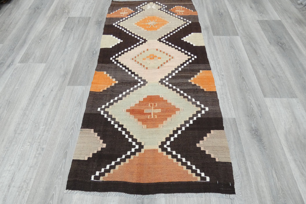 Vintage Handmade Turkish Kilim Rug 162 x 77cm | Geometric Tribal Wool Flatweave Runner | One of a Kind- Rugs Direct 
