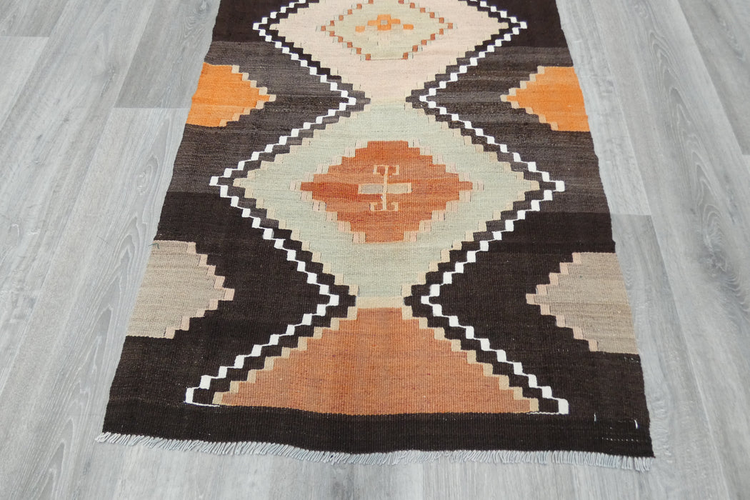 Vintage Handmade Turkish Kilim Rug 162 x 77cm | Geometric Tribal Wool Flatweave Runner | One of a Kind- Rugs Direct 