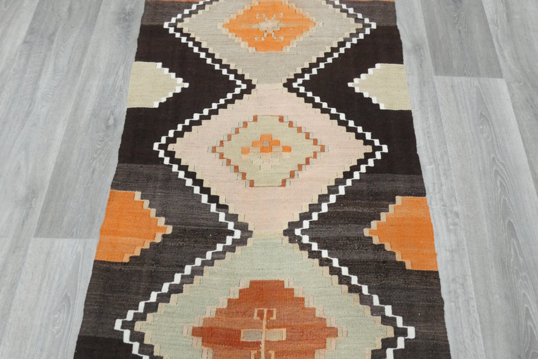 Vintage Handmade Turkish Kilim Rug 162 x 77cm | Geometric Tribal Wool Flatweave Runner | One of a Kind- Rugs Direct 