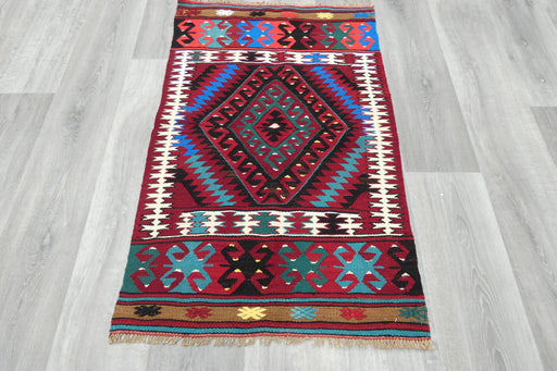 Vintage Handmade Turkish Kilim Rug 106 x 70cm | Colourful Geometric Tribal Wool Flatweave Rug | One of a Kind- Rugs Direct 