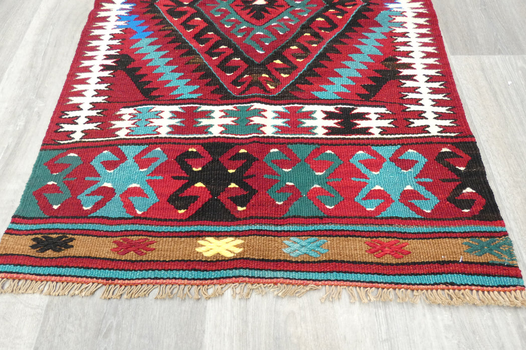 Vintage Handmade Turkish Kilim Rug 106 x 70cm | Colourful Geometric Tribal Wool Flatweave Rug | One of a Kind- Rugs Direct 