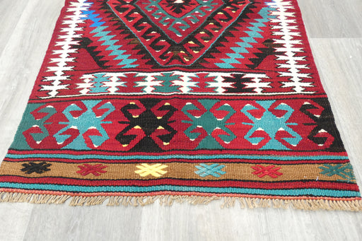 Vintage Handmade Turkish Kilim Rug 106 x 70cm | Colourful Geometric Tribal Wool Flatweave Rug | One of a Kind- Rugs Direct 