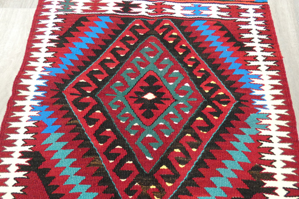 Vintage Handmade Turkish Kilim Rug 106 x 70cm | Colourful Geometric Tribal Wool Flatweave Rug | One of a Kind- Rugs Direct 