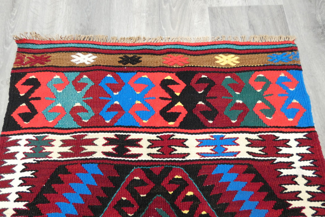 Vintage Handmade Turkish Kilim Rug 106 x 70cm | Colourful Geometric Tribal Wool Flatweave Rug | One of a Kind- Rugs Direct 