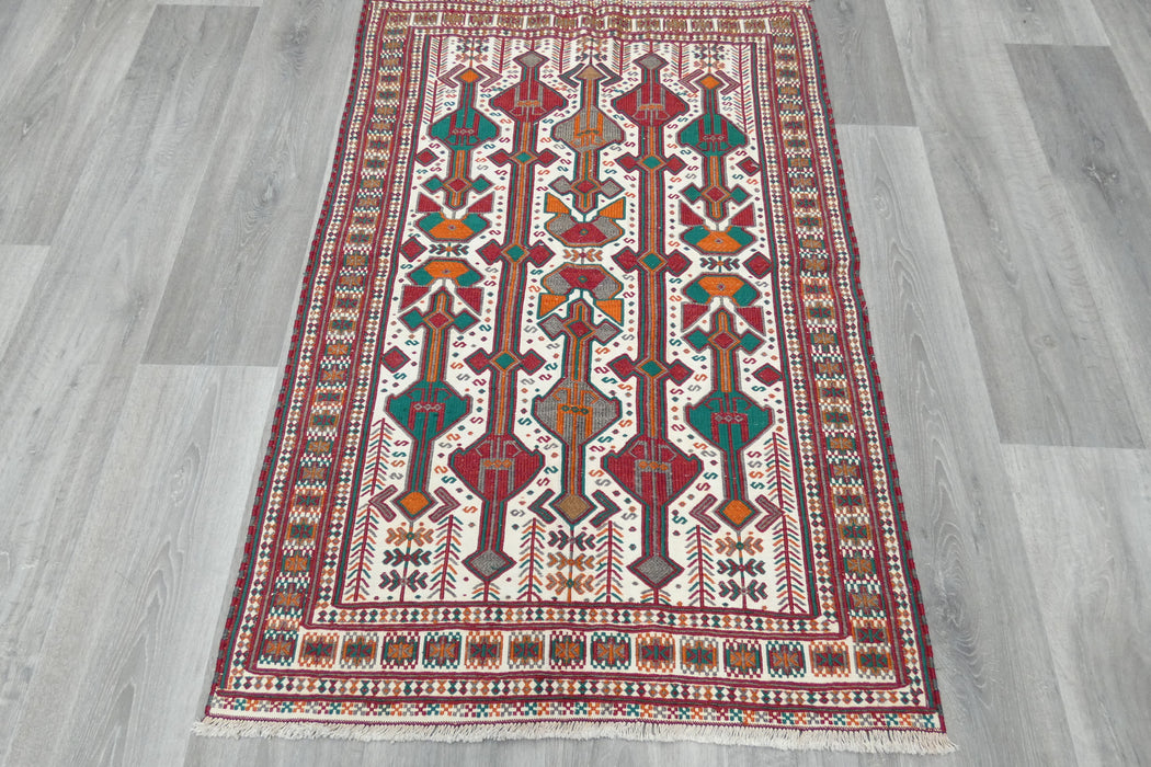 Vintage Handmade Turkish Kilim Rug 123 x 85cm | Anatolian Tribal Wool Flatweave Rug | One of a Kind- Rugs Direct 