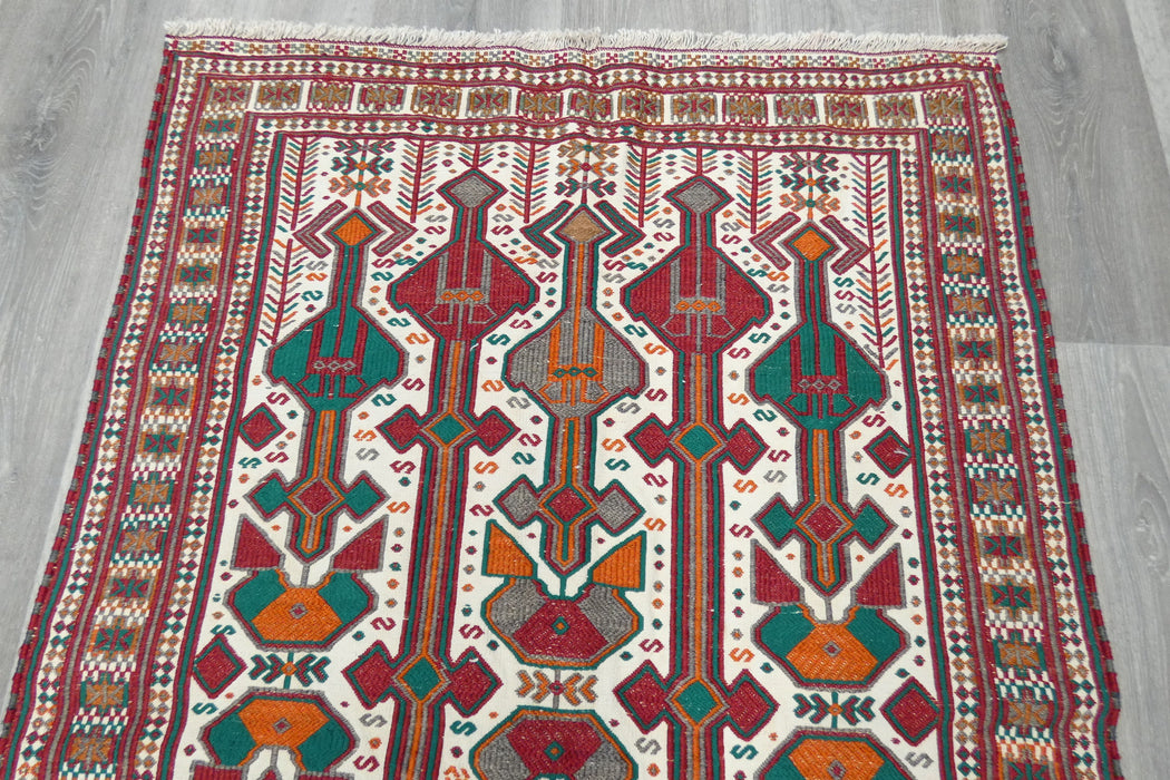 Vintage Handmade Turkish Kilim Rug 123 x 85cm | Anatolian Tribal Wool Flatweave Rug | One of a Kind- Rugs Direct 