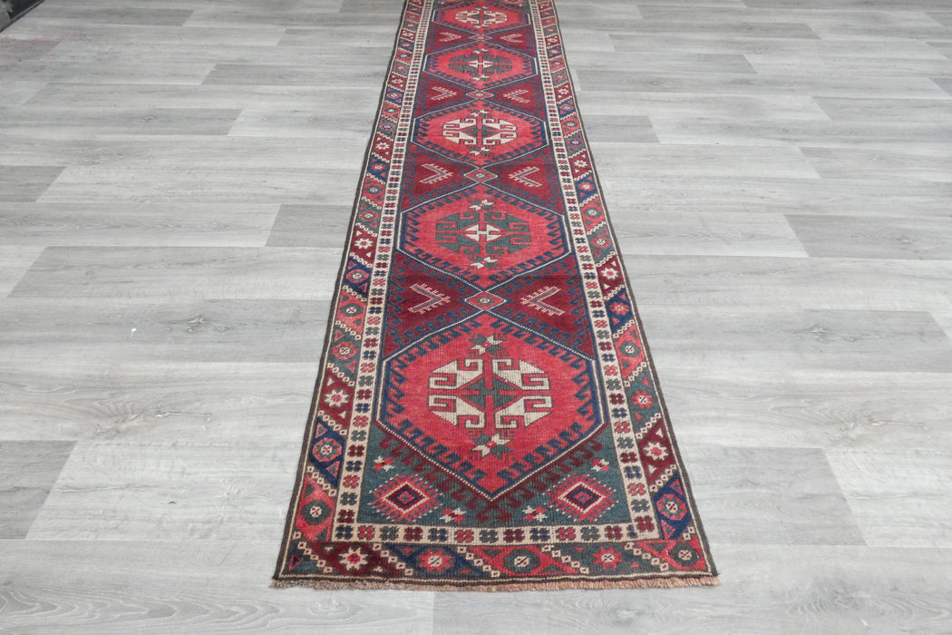 Vintage Handmade Tribal Rug Runner 304 x 75cm | Wool Hallway Runner | One of a Kind- Rugs Direct 