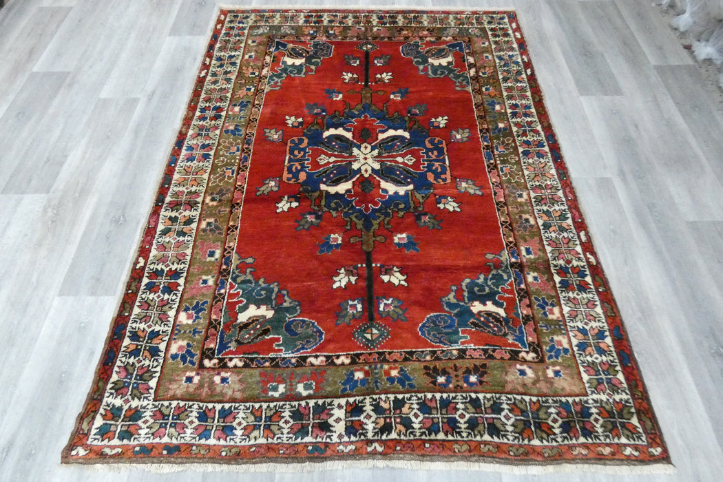 Vintage Turkish Floral Wool Rug 225 x 163cm | Handmade Hereke Style Area Rug | One-of-a-Kind- Rugs Direct 