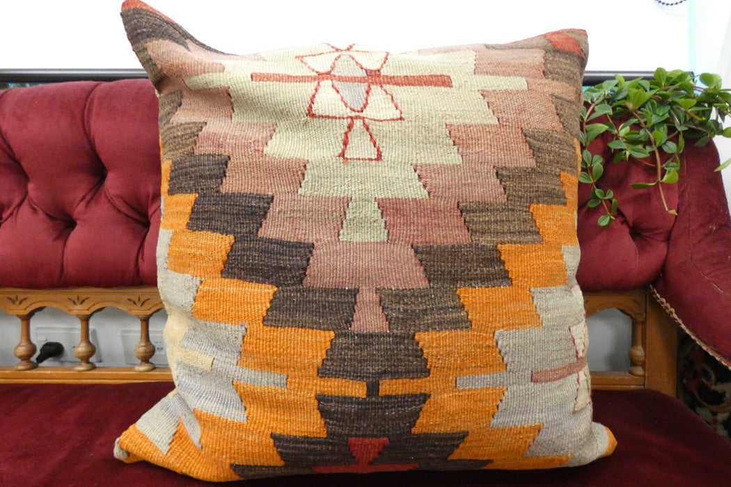 Handmade Turkish Kilim Cushion Cover 60 x 60cm with Insert | Original Anatolian Kilim | Organic Cotton Backing | TK26-C700- Rugs Direct 