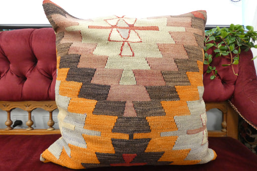 Handmade Turkish Kilim Cushion Cover 60 x 60cm with Insert | Original Anatolian Kilim | Organic Cotton Backing | TK26-C700- Rugs Direct 
