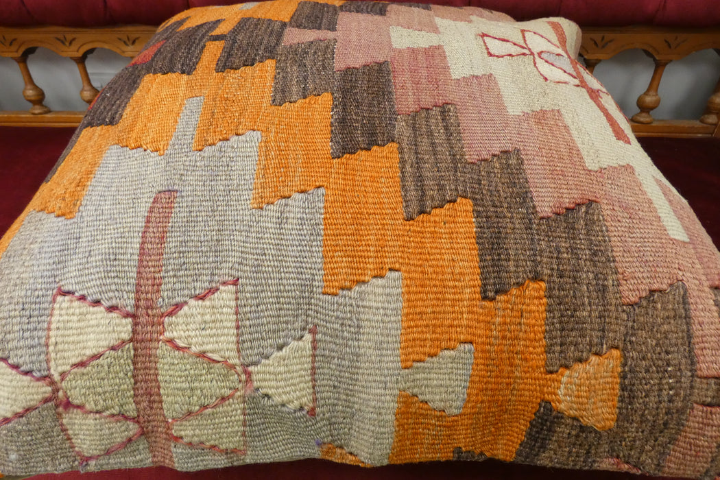 Handmade Turkish Kilim Cushion Cover 60 x 60cm with Insert | Original Anatolian Kilim | Organic Cotton Backing | TK26-C700- Rugs Direct 
