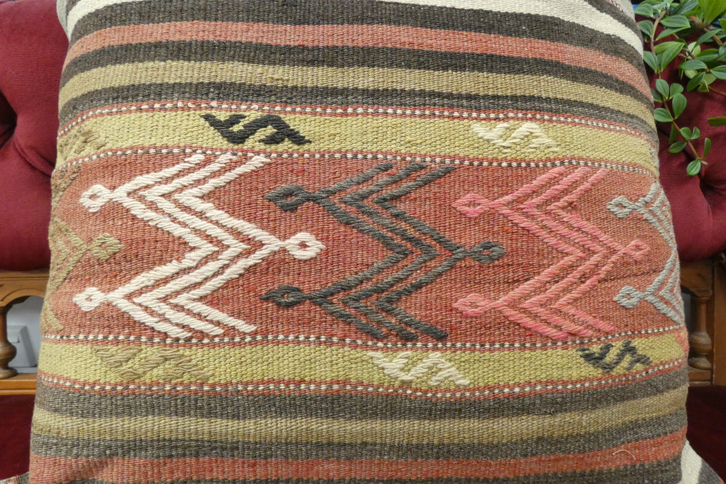 Handmade Turkish Kilim Cushion Cover 60 x 60cm with Insert | Original Anatolian Kilim | Organic Cotton Backing | TK26-C701- Rugs Direct 