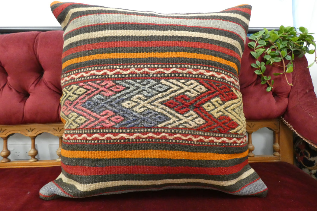 Handmade Turkish Kilim Cushion Cover 60 x 60cm with Insert | Original Anatolian Kilim | Organic Cotton Backing | TK26-C702- Rugs Direct 