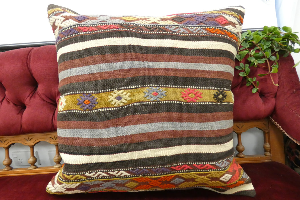 Handmade Turkish Kilim Cushion Cover 60 x 60cm with Insert | Original Anatolian Kilim | Organic Cotton Backing | TK26-C703- Rugs Direct 