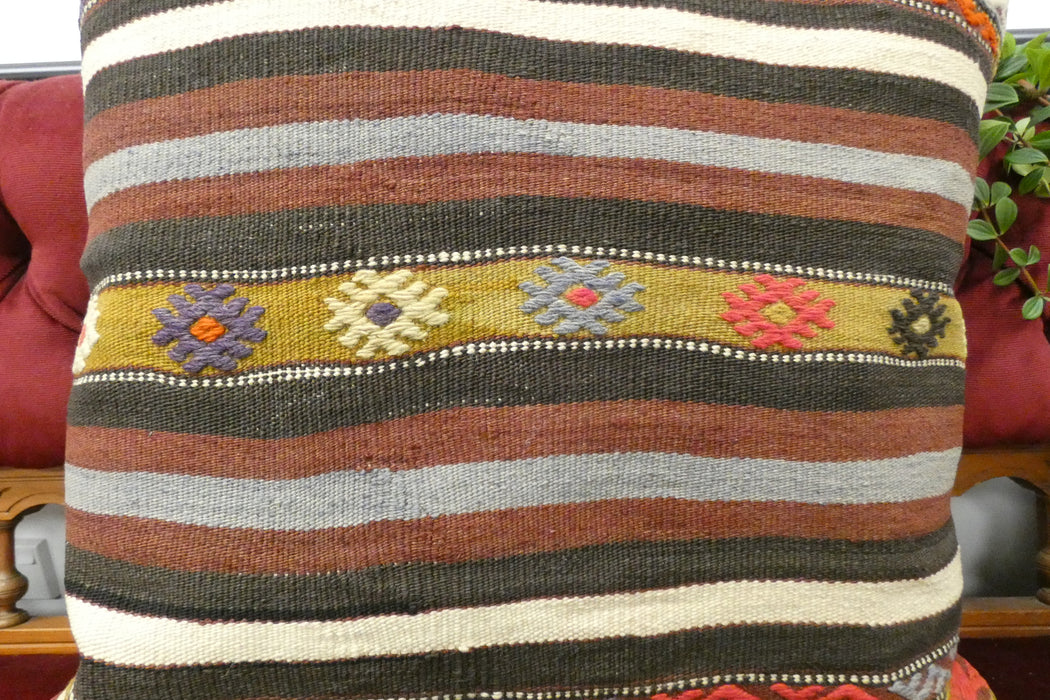 Handmade Turkish Kilim Cushion Cover 60 x 60cm with Insert | Original Anatolian Kilim | Organic Cotton Backing | TK26-C703- Rugs Direct 