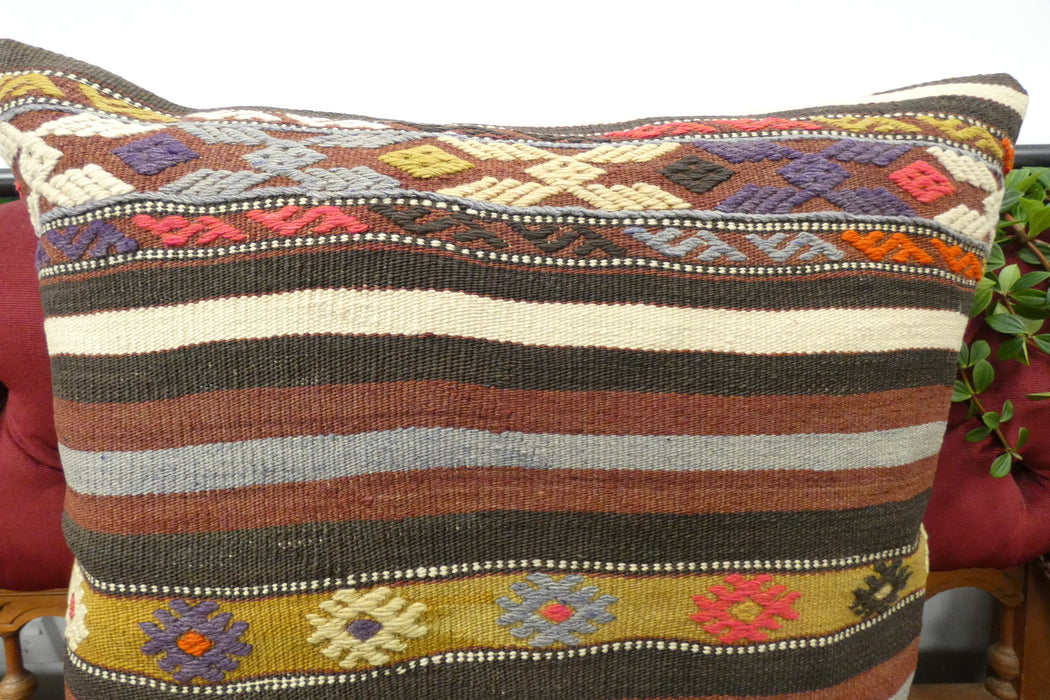 Handmade Turkish Kilim Cushion Cover 60 x 60cm with Insert | Original Anatolian Kilim | Organic Cotton Backing | TK26-C703- Rugs Direct 