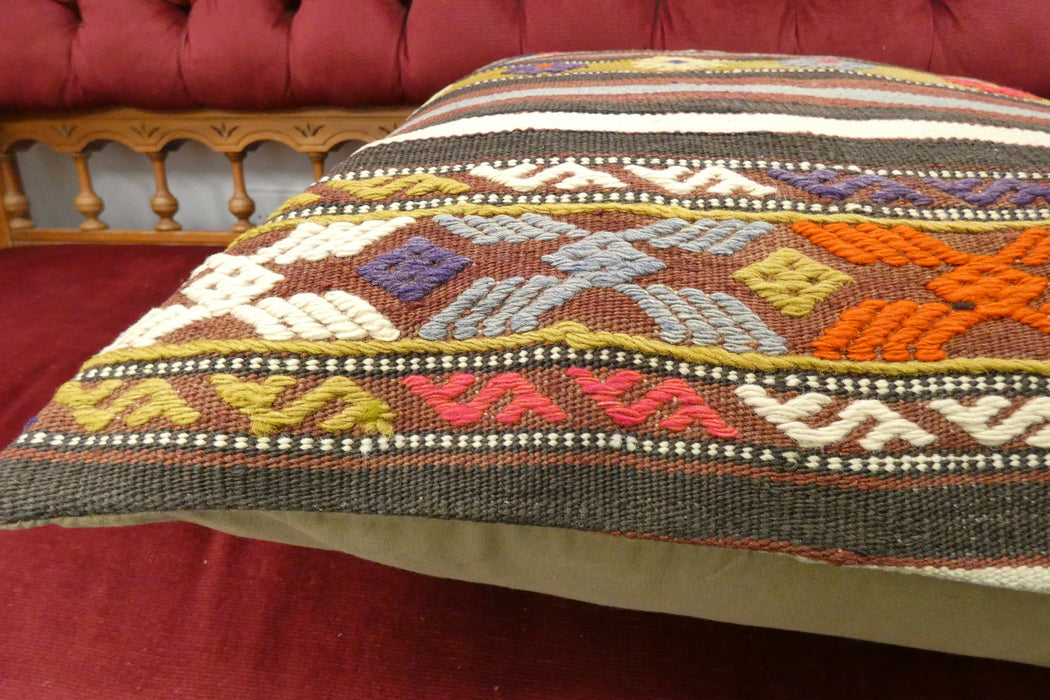 Handmade Turkish Kilim Cushion Cover 60 x 60cm with Insert | Original Anatolian Kilim | Organic Cotton Backing | TK26-C703- Rugs Direct 
