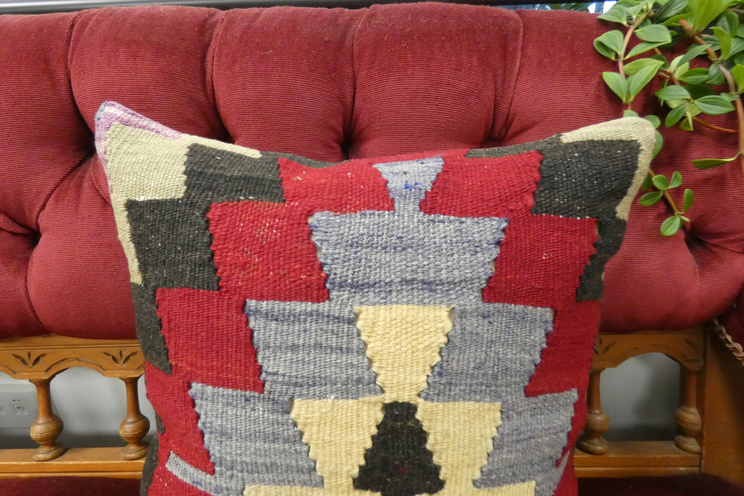 Handmade Turkish Kilim Cushion Cover 40 x 40cm with Insert | Original Anatolian Kilim | Organic Cotton Backing | TK26-C710- Rugs Direct 