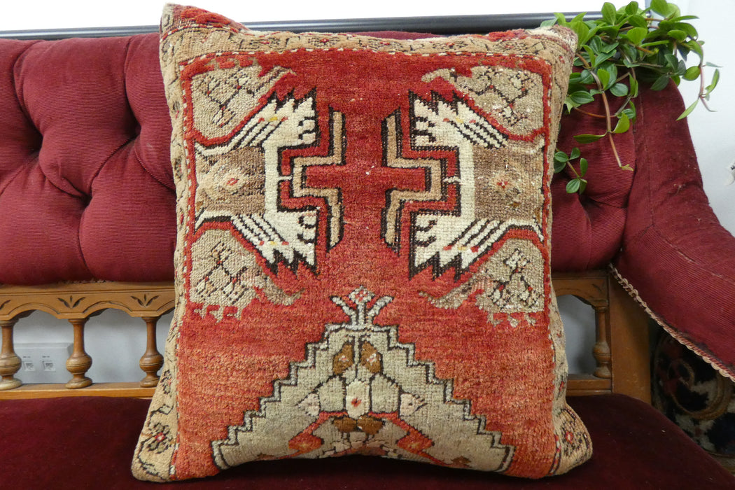 Handmade Turkish Rug Cushion Cover 50 x 45cm with Insert | Original Anatolian Rug | Organic Cotton Backing | TK26-C707- Rugs Direct 