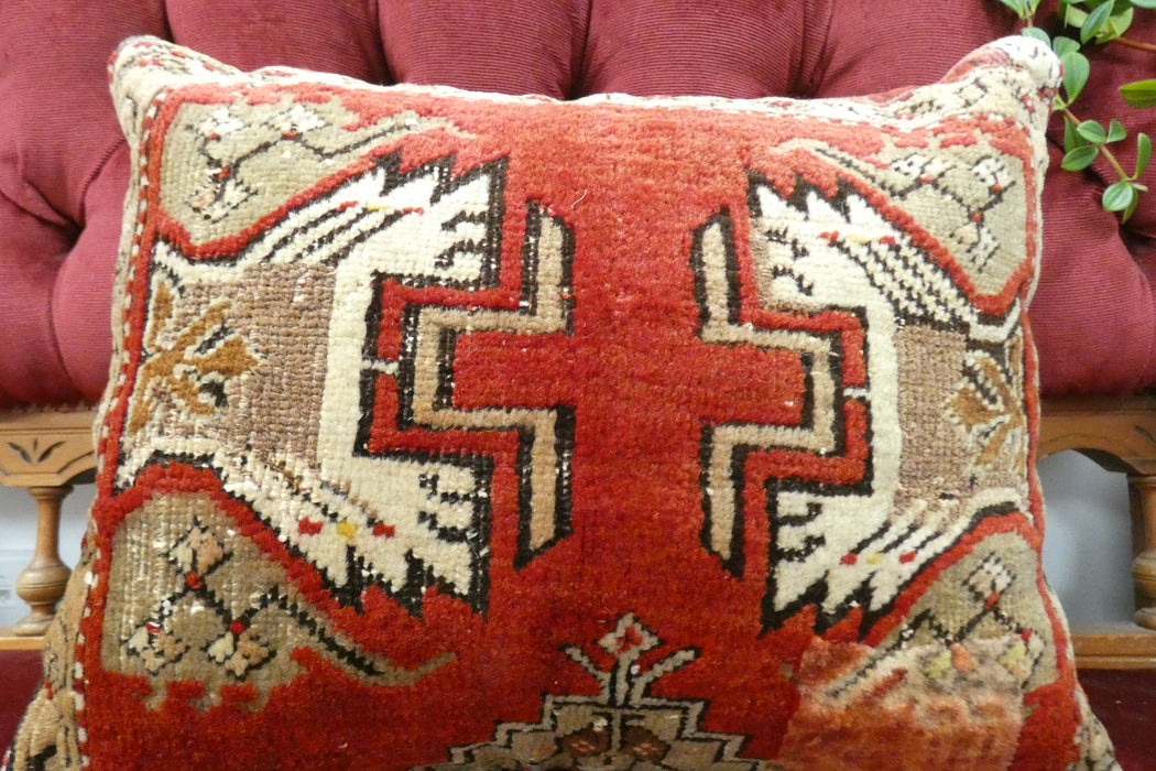 Handmade Turkish Rug Cushion Cover 50 x 40cm with Insert | Original Anatolian Rug | Organic Cotton Backing | TK26-C708- Rugs Direct 