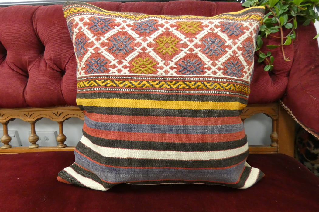 Handmade Turkish Kilim Cushion Cover 50 x 50cm with Insert | Original Anatolian Kilim | Organic Cotton Backing | TK26-C713- Rugs Direct 