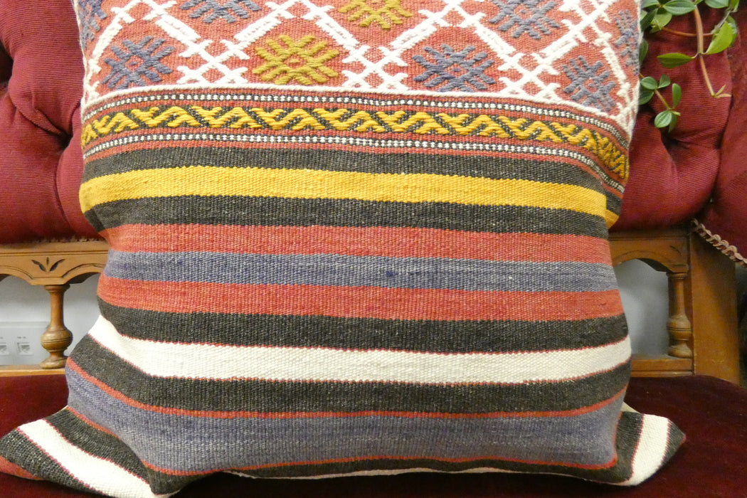 Handmade Turkish Kilim Cushion Cover 50 x 50cm with Insert | Original Anatolian Kilim | Organic Cotton Backing | TK26-C713- Rugs Direct 