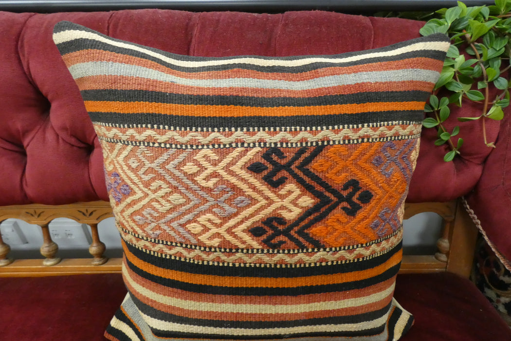 Handmade Turkish Kilim Cushion Cover 50 x 50cm with Insert | Original Anatolian Kilim | Organic Cotton Backing | TK26-C730- Rugs Direct 