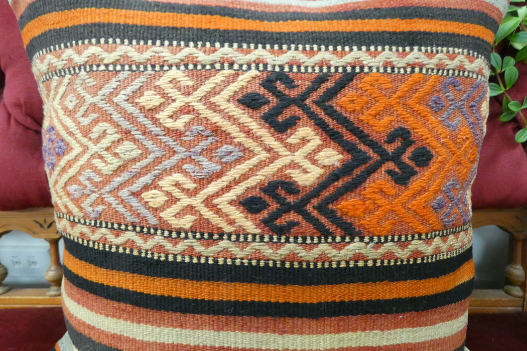 Handmade Turkish Kilim Cushion Cover 50 x 50cm with Insert | Original Anatolian Kilim | Organic Cotton Backing | TK26-C730- Rugs Direct 