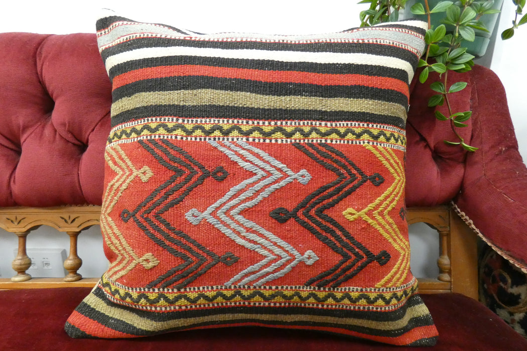 Handmade Turkish Kilim Cushion Cover 50 x 50cm with Insert | Original Anatolian Kilim | Organic Cotton Backing | TK26-C728- Rugs Direct 