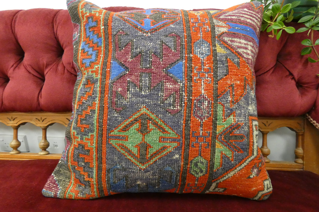 Handmade Turkish Kilim Cushion Cover 50 x 50cm with Insert | Original Anatolian Kilim | Organic Cotton Backing | TK26-C725- Rugs Direct 