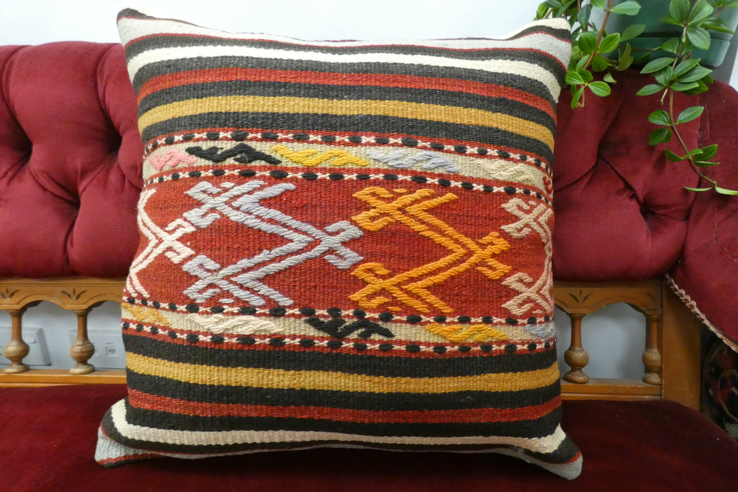 Handmade Turkish Kilim Cushion Cover 50 x 50cm with Insert | Original Anatolian Kilim | Organic Cotton Backing | TK26-C719- Rugs Direct 
