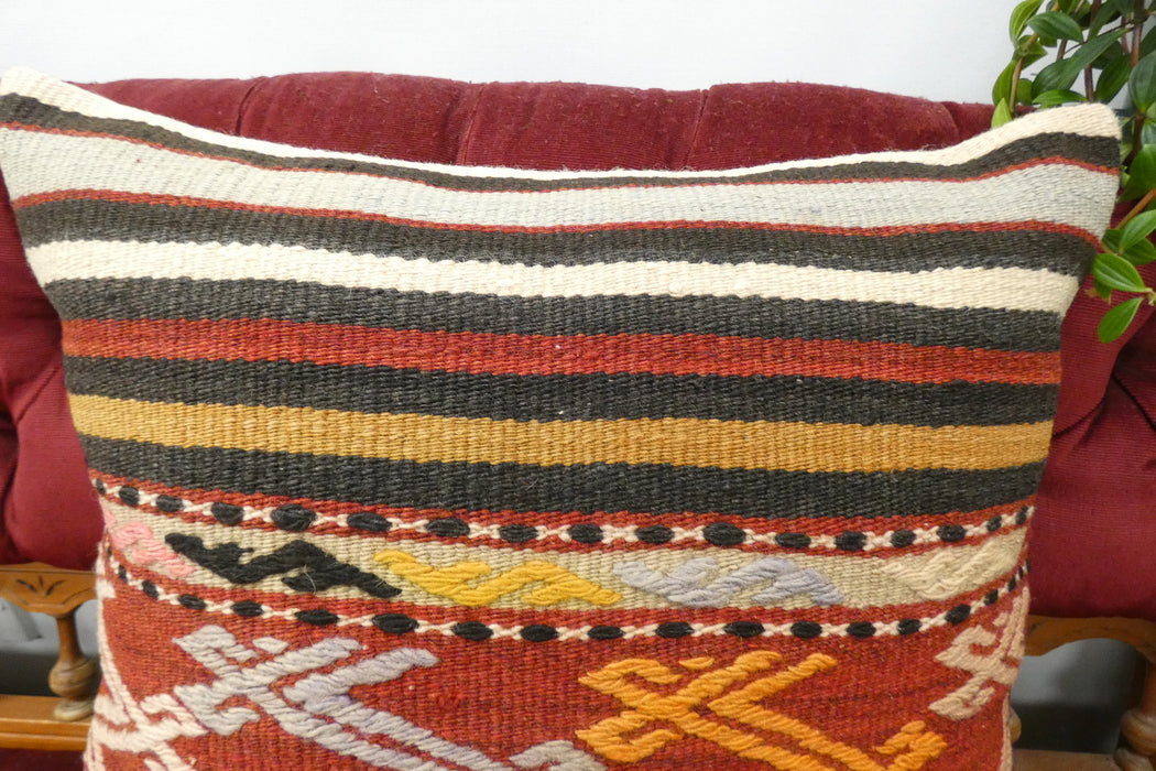 Handmade Turkish Kilim Cushion Cover 50 x 50cm with Insert | Original Anatolian Kilim | Organic Cotton Backing | TK26-C719- Rugs Direct 