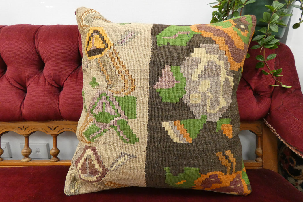 Handmade Turkish Kilim Cushion Cover 50 x 50cm with Insert | Original Anatolian Kilim | Organic Cotton Backing | TK26-C723- Rugs Direct 