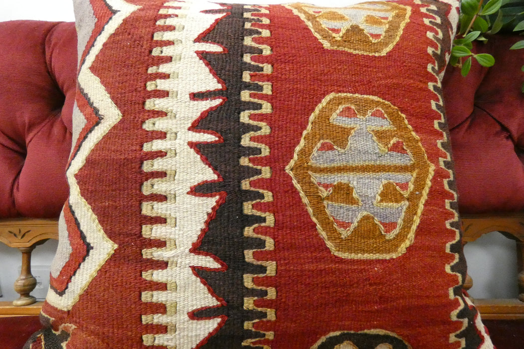 Handmade Turkish Kilim Cushion Cover 50 x 50cm with Insert | Original Anatolian Kilim | Organic Cotton Backing | TK26-C733- Rugs Direct 