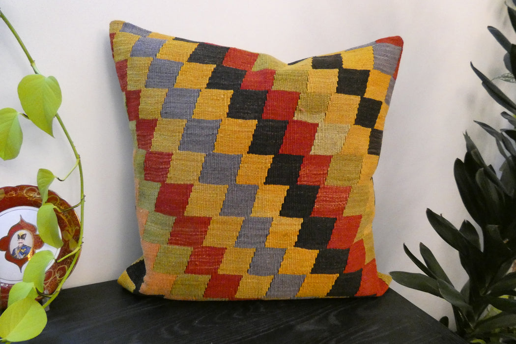 Handmade Turkish Kilim Cushion Cover 70 x 70cm with Insert | Original Anatolian Kilim | Organic Cotton Backing | TK26-C751- Rugs Direct 