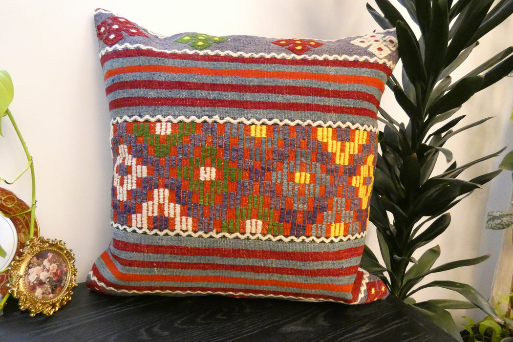 Handmade Turkish Kilim Cushion Cover 70 x 70cm with Insert | Original Anatolian Kilim | Organic Cotton Backing | TK26-C750- Rugs Direct 