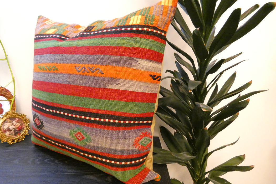 Handmade Turkish Kilim Cushion Cover 70 x 70cm with Insert | Original Anatolian Kilim | Organic Cotton Backing | TK26-C748- Rugs Direct 