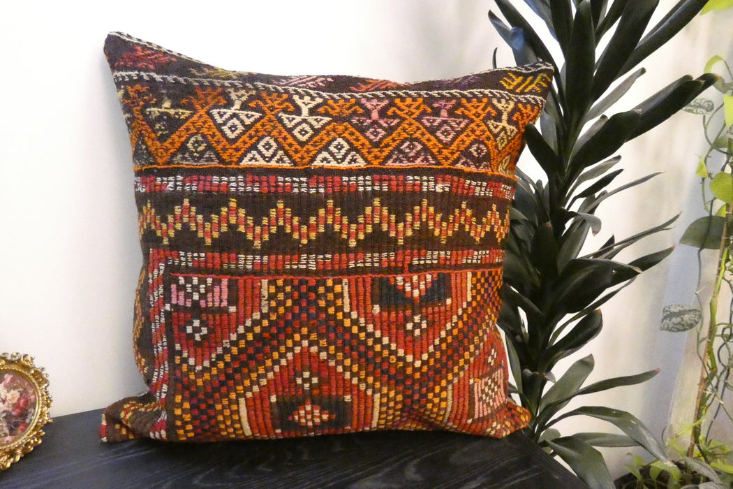 Handmade Turkish Kilim Cushion Cover 70 x 70cm with Insert | Original Anatolian Kilim | Organic Cotton Backing | TK26-C749- Rugs Direct 