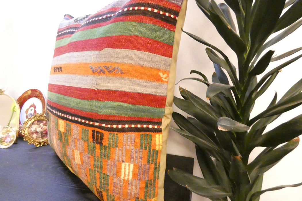 Handmade Turkish Kilim Cushion Cover 70 x 70cm with Insert | Original Anatolian Kilim | Organic Cotton Backing | TK26-C743- Rugs Direct 