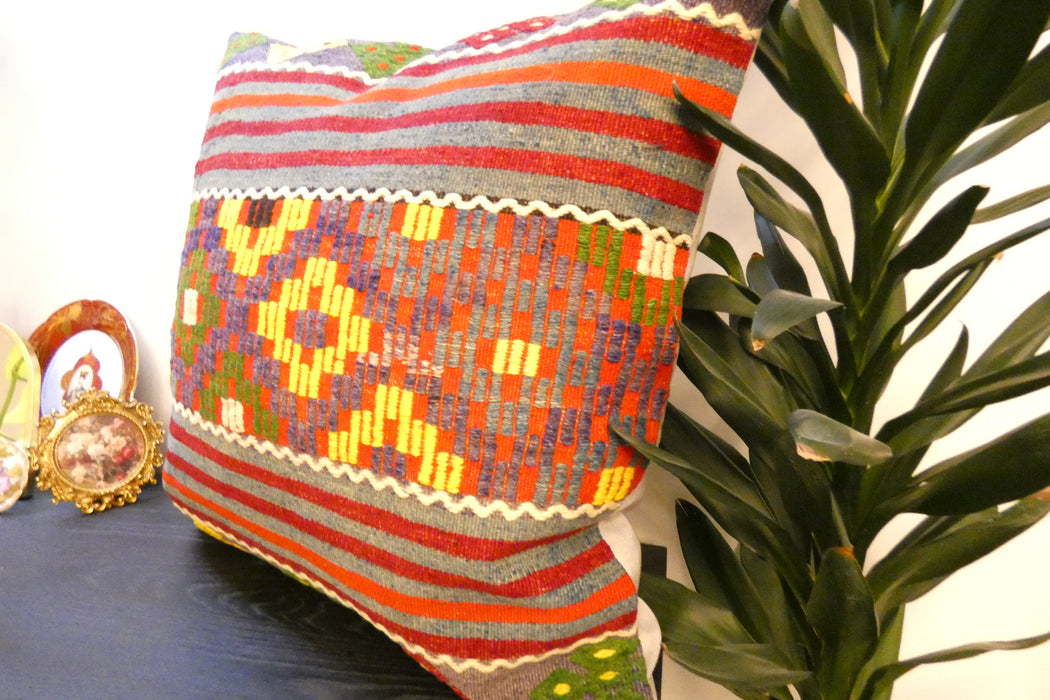 Handmade Turkish Kilim Cushion Cover 70 x 70cm with Insert | Original Anatolian Kilim | Organic Cotton Backing | TK26-C741- Rugs Direct 