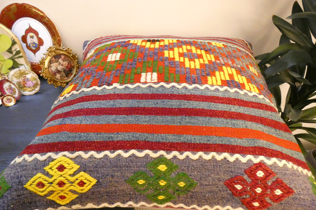 Handmade Turkish Kilim Cushion Cover 70 x 70cm with Insert | Original Anatolian Kilim | Organic Cotton Backing | TK26-C741- Rugs Direct 