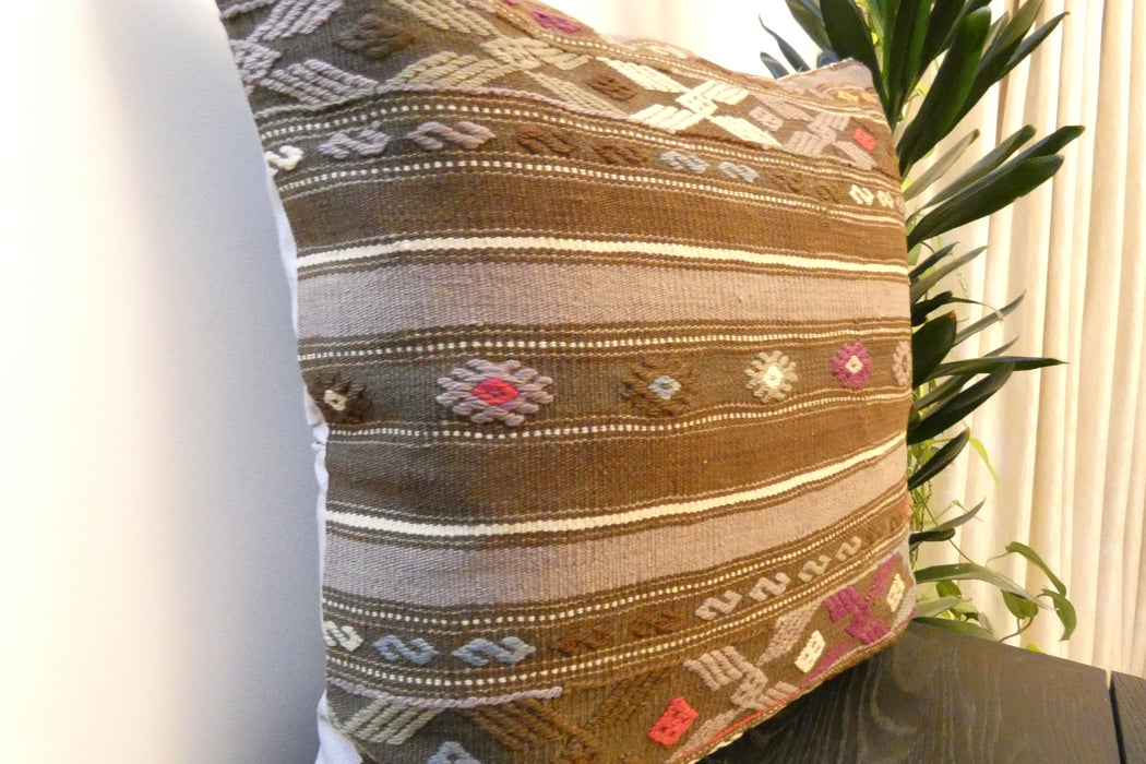 Handmade Turkish Kilim Cushion Cover 70 x 70cm with Insert | Original Anatolian Kilim | Organic Cotton Backing | TK26-C754- Rugs Direct 