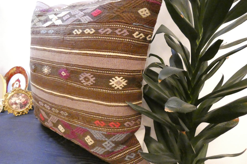Handmade Turkish Kilim Cushion Cover 70 x 70cm with Insert | Original Anatolian Kilim | Organic Cotton Backing | TK26-C754- Rugs Direct 