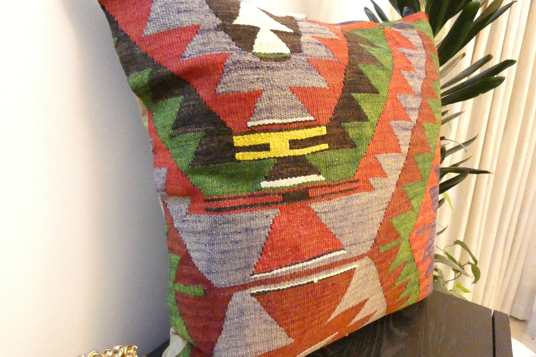 Handmade Turkish Kilim Cushion Cover 70 x 70cm with Insert | Original Anatolian Kilim | Organic Cotton Backing | TK26-C737- Rugs Direct 