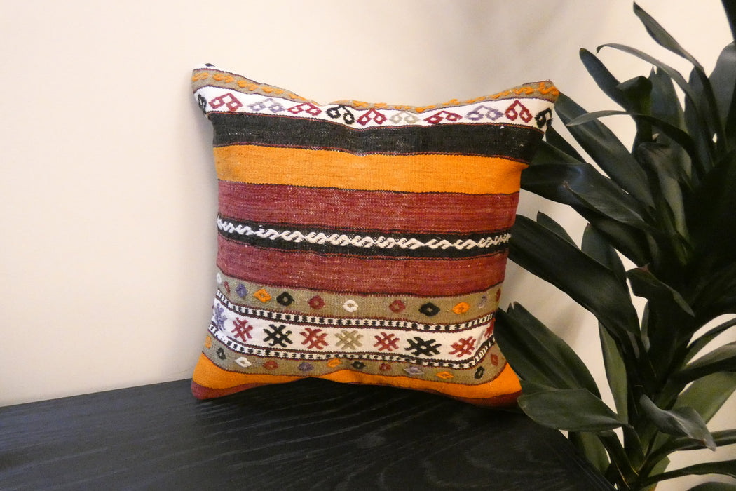 Handmade Turkish Kilim Cushion Cover 40 x 40cm with Insert | Original Anatolian Kilim | Organic Cotton Backing | TK26-C760- Rugs Direct 