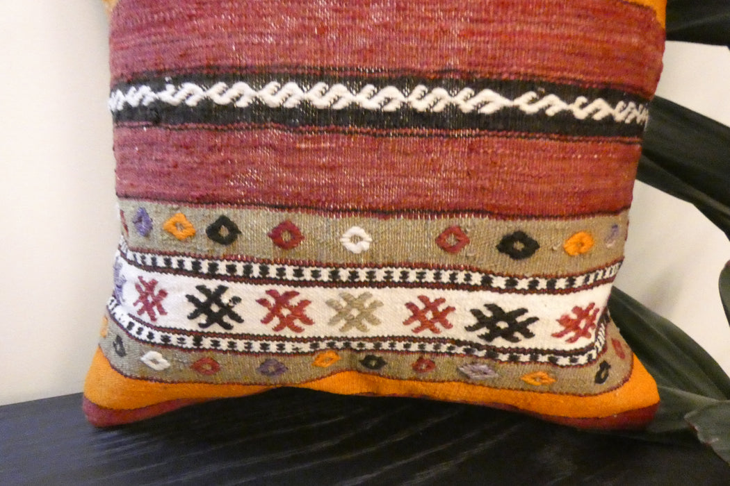 Handmade Turkish Kilim Cushion Cover 40 x 40cm with Insert | Original Anatolian Kilim | Organic Cotton Backing | TK26-C760- Rugs Direct 