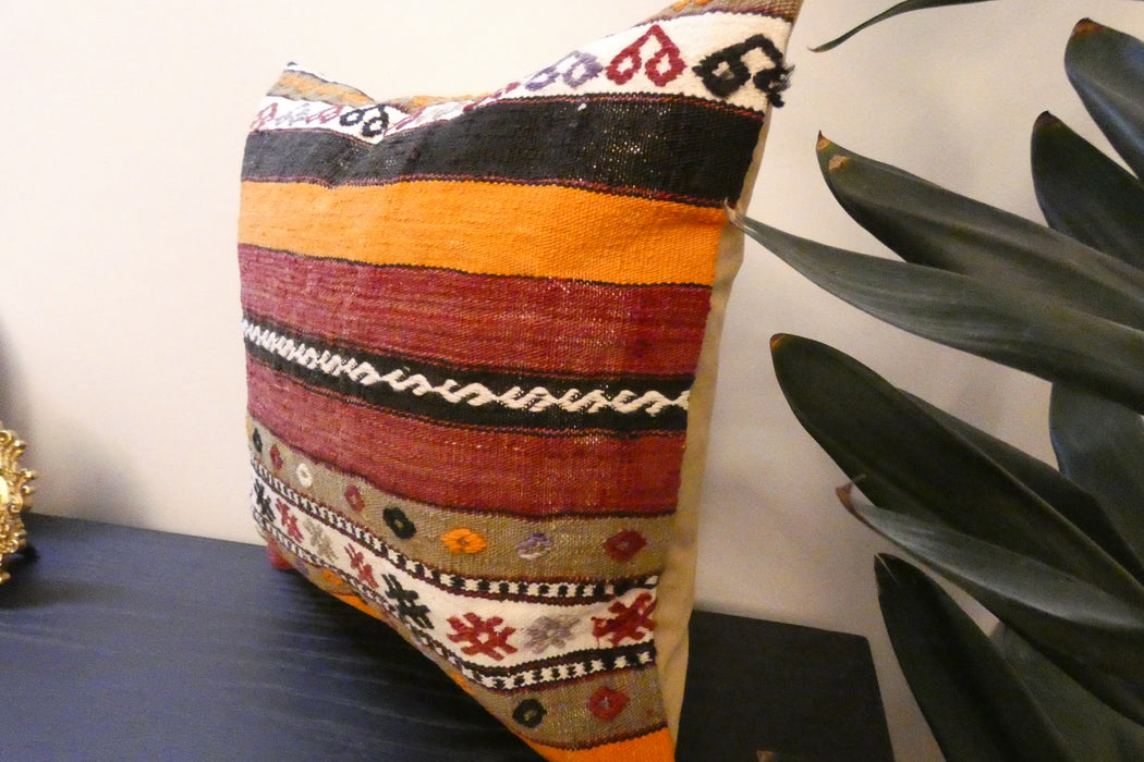 Handmade Turkish Kilim Cushion Cover 40 x 40cm with Insert | Original Anatolian Kilim | Organic Cotton Backing | TK26-C760- Rugs Direct 