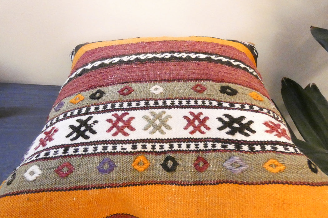 Handmade Turkish Kilim Cushion Cover 40 x 40cm with Insert | Original Anatolian Kilim | Organic Cotton Backing | TK26-C760- Rugs Direct 