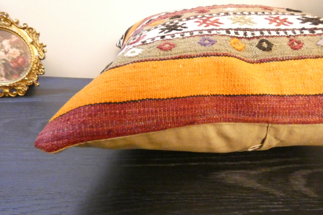 Handmade Turkish Kilim Cushion Cover 40 x 40cm with Insert | Original Anatolian Kilim | Organic Cotton Backing | TK26-C760- Rugs Direct 
